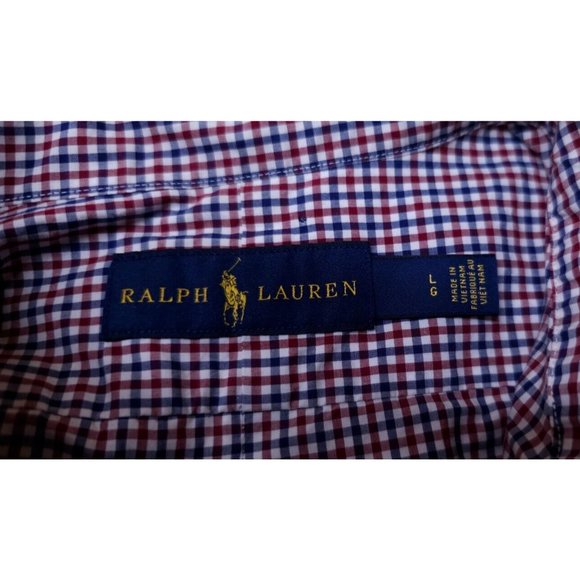 Ralph Lauren Mens Large Red Blue Stripe Check Long Sleeve Embroidered Logo Shirt - Picture 11 of 12